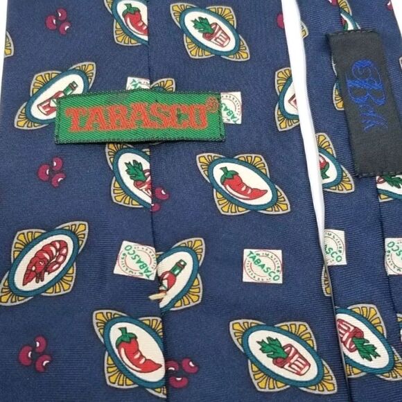 Tabasco Navy Blue Novelty Crayfish & Peppers Tie - Picture 3 of 5
